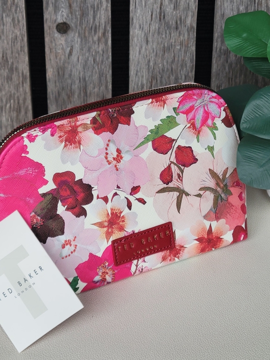 Ted Baker Handbags - Ted Baker Half Moon Textured Pressed Flowers Print Pink Multi Cosmetic Case